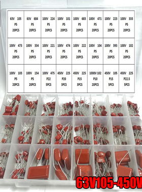 63V105-450V225 401Pcs/Box 24 Types 10NF-68NF 63V 100V 450V 1