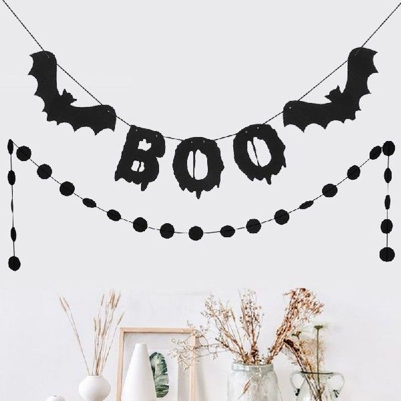 Halloween Black Boo Letter Bat Banner Flag Halloween Party