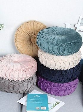 Velvet Pleated Futon Round Pumpkin Throw Pillow for Couch