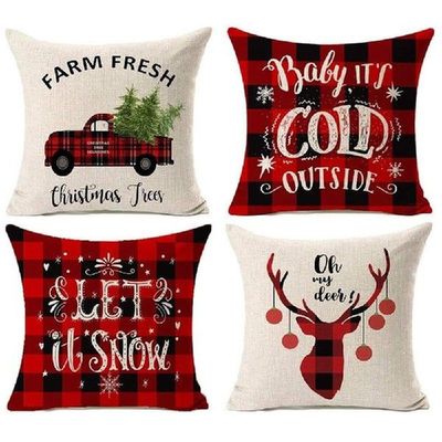 4Pcs/set Christmas Cushion Cover Red Home Decor Sofa Pillow
