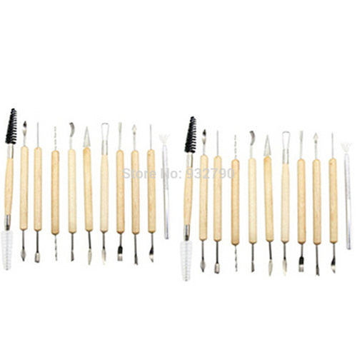 2 Sets(22pcs) Wooden Handle Wax Pottery Carving Clay Polymer