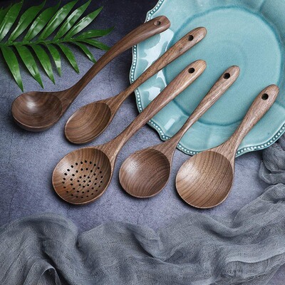 Hot 7 Pcs Wooden Kitchen Cooking Utensil Set Wooden Soup