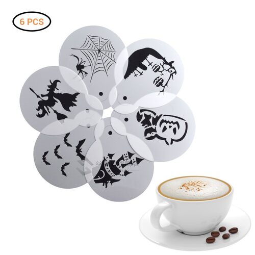 6Pcs Halloween DIY Cake Coffee Stencils Spray Molds Spider B