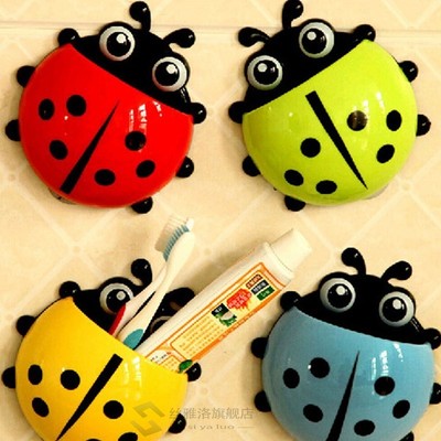 4 Color Ladybug Suction Hooks Rack Toothbrush Holder Toothpa
