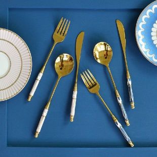 Kitchen Gold-plated Cutlery Set Dessert Forks Knives Spoons