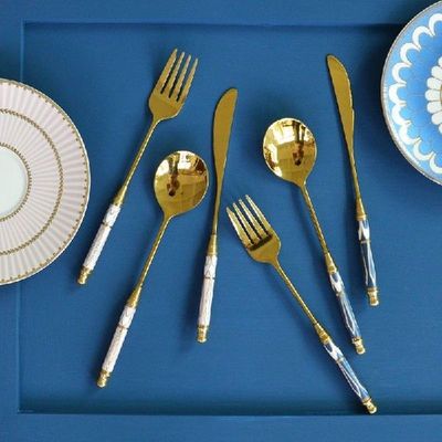 Kitchen Gold-plated Cutlery Set Dessert Forks Knives Spoons