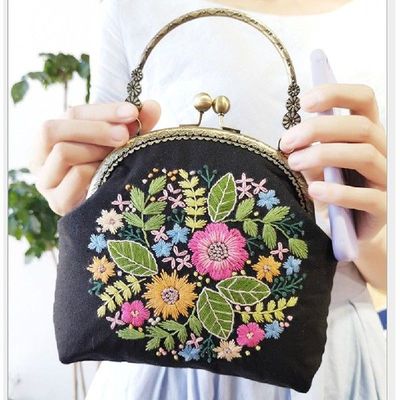 DIY Embroidery Bag Colorful Flowers Pattern Handcraft