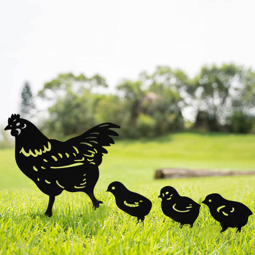 4pcs Black Chicken Yard Art Stakes Chicken Acrylic Garden