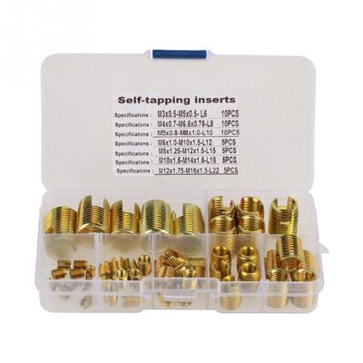 50Pcs Brass Tone Self Tapping Thread Slotted Inserts Combina