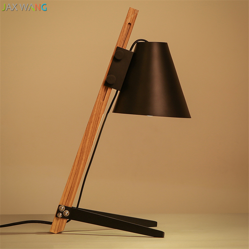 European Wooden LED Table Lamps Modern Bedroom Bedside Desk