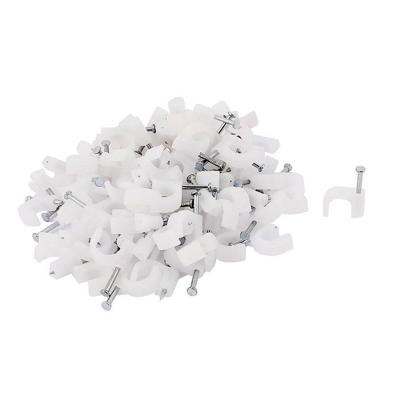 10mm Diameter Cable Wire Clips Fastener w Fixing Nails 100Pc