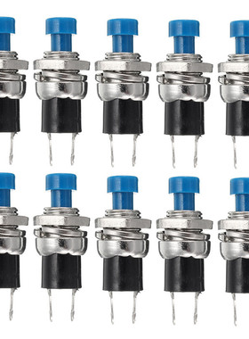 10pcs Blue Lockless 0.5A 250V AC Momentary ON/OFF 2 Pin Push