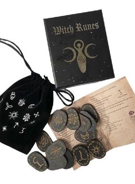 Wooden Runes Stone Set Witches Rune Set 14 Pieces Engraved