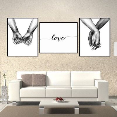 Holding Hands Canvas Wall Art Hangings Couples Line Drawing