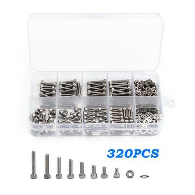 320Pcs Hexagon Hex Screw Bolt Nut Flat Washer Set 304 Stainl