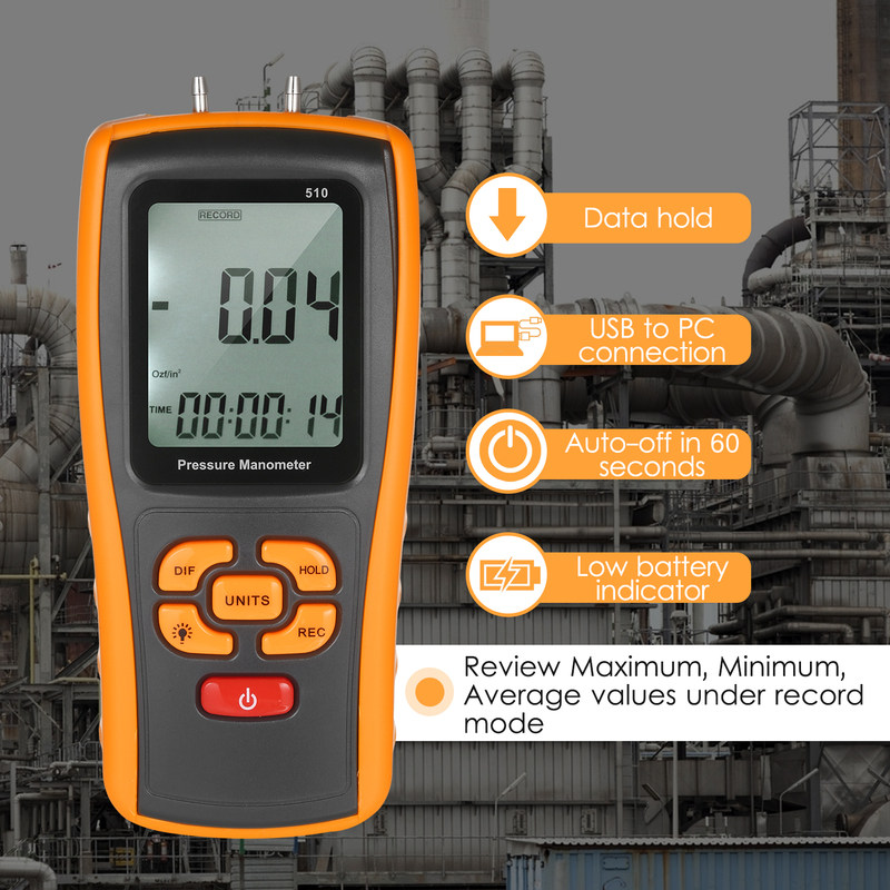precision digital manometer ±10 kpa air pressure mete