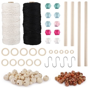 Hot Macrame Cord Kit,Macrame Rope Wooden Beads Rings Sticks