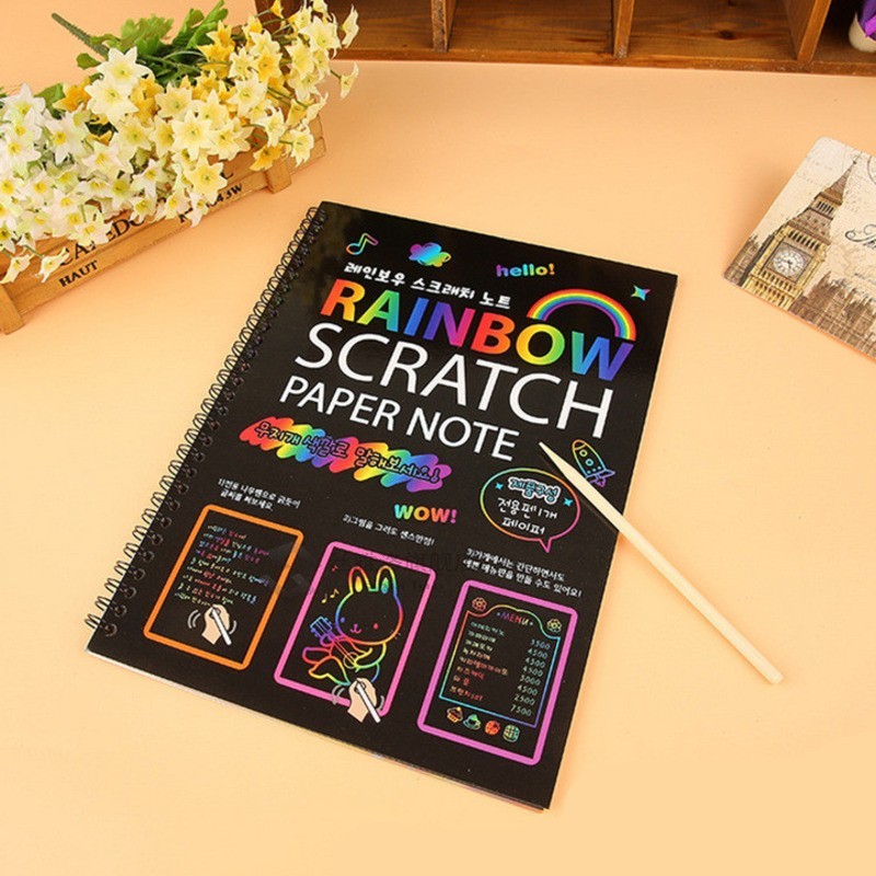 Scratch Art Doodle Drawing Board Notebook DIY Rainbow Color