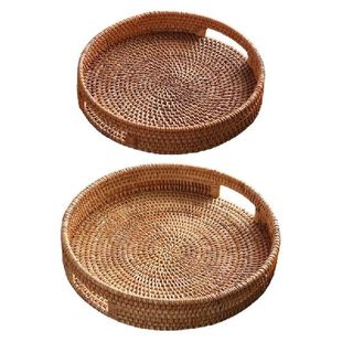 Rattan Snack Storage Tray with Handle Round Basket Hand