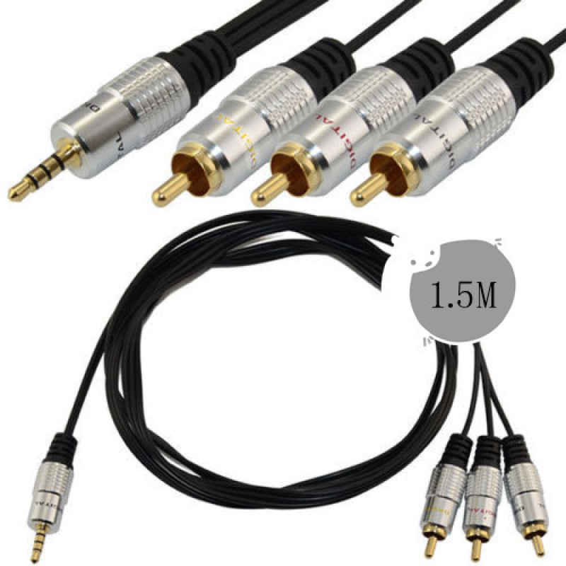 1.5m 3.5mm 3 Ring Male Plug to 3 x RCA Phono Jack Aux Audio