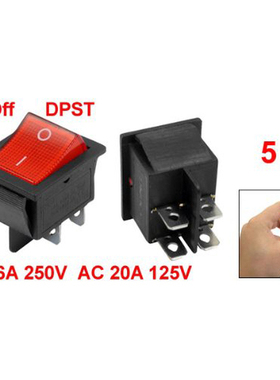 5 x Red Illuminated Light On/Off DPST Boat Rocker Switch 16A
