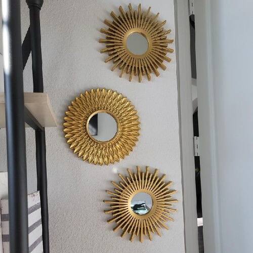 Gold Mirrors for Wall Decor Set of 3  Hanging Ornament Art