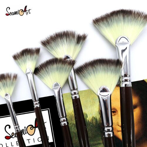 6Pcs Fan shaped Nylon Hair Gouache Watercolor Paint Brush Se