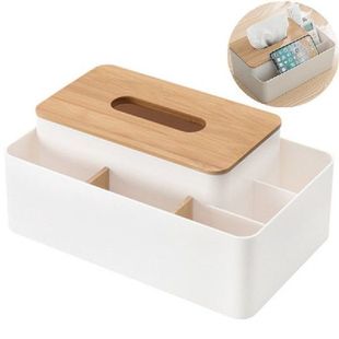 Bamboo Cover Tissue Box Multifunctional Napkin Box Holder