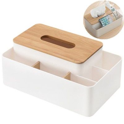 Bamboo Cover Tissue Box Multifunctional Napkin Box Holder