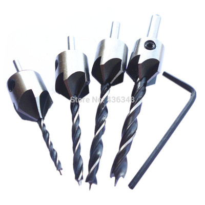 4pcs Hss 5 Flute Countersink Drill Bit Screw Chamfer 3mm 4mm
