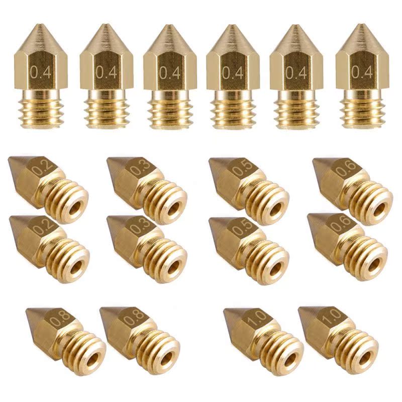 18 Pcs 3D Printer Nozzles M6 Extruder Nozzle Print Head (2x0