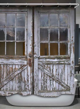 3D Old Vintage Wood Door Waterproof Bath Shower Curtain Rug