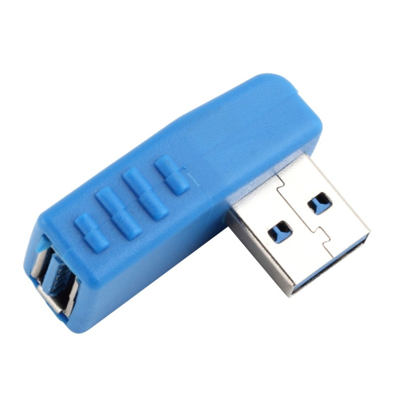 Blue 90 Degree Left Angled USB 3.0 Male to A Female M/F Adap