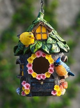 B2QB Garden Bird House Hand-Painted Birdhouse for Outdoor