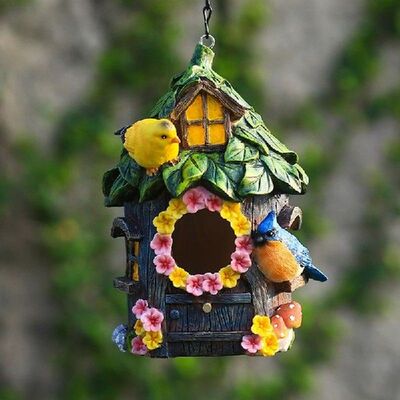 B2QB Garden Bird House Hand-Painted Birdhouse for Outdoor