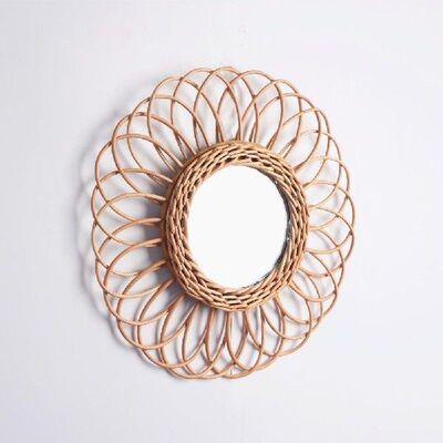 Rattan and Glass Wall Hanging Mirror Creative Rattan Makeup