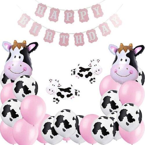 Farm Party Balloons Set Cow Happy Birthday Banner And
