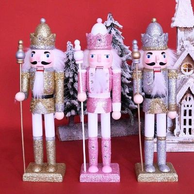 1PCS Silver Gold Pink Nutcracker Soldier Ornament Wooden