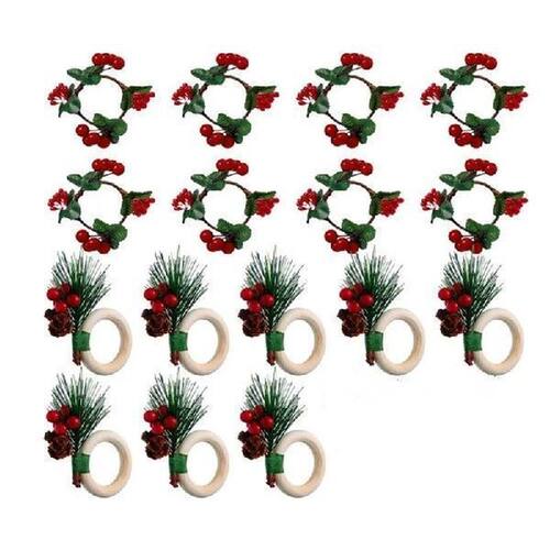 16 Pieces Christmas Napkin Rings Wood Napkin Holders Rustic