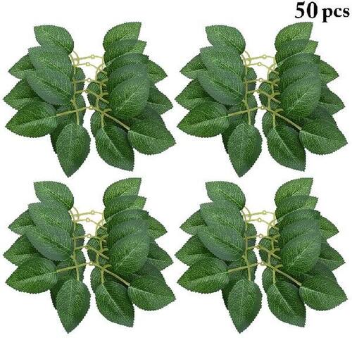 50PCS Artificial Rose Leaf Mini Silk Cloth Fake Rose Leaf