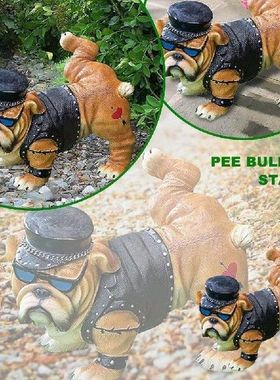 New Guy Bulldog Peeing Dog Statue With Sunglasses Cap Gnome