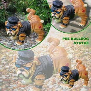 New Guy Bulldog Peeing Dog Statue With Sunglasses Cap Gnome