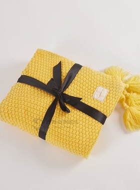 Knit Blanket with Tassel Beige Grey Pink Yellow Throw Blanke