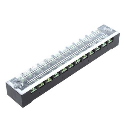 600V 15A 12 Positions Covered Screw Terminal Barrier Strip