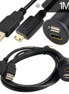 Mini HDMI to USB & HDMI Female Panel Flush Mount For Car