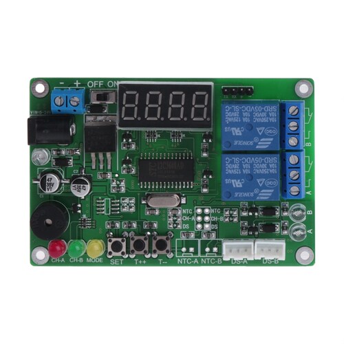 5-24V 2-CH LED Display Intelligent Temperature Controller wi
