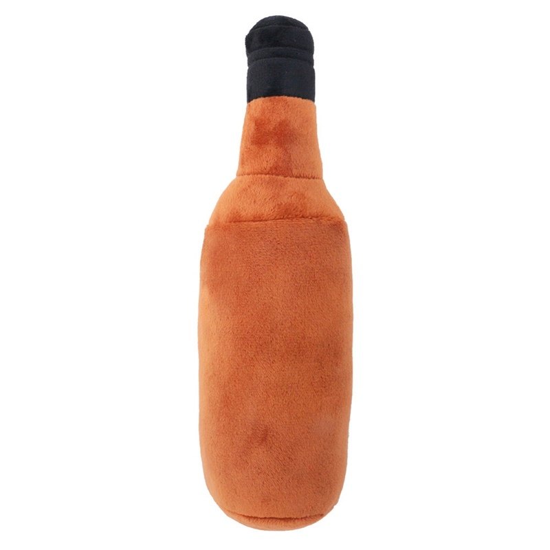 new brown plush filled whiskey bottle squeaking teeth