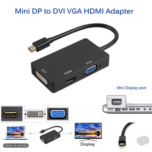Mini Display Port Thunderbolt to HDMI VGA DVI Adapter For Ma