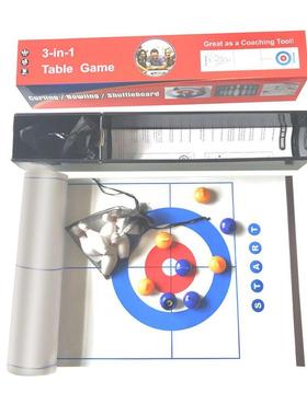 Tabletop Curling Bowling Game Shuffleboard Set 3 In 1 Board