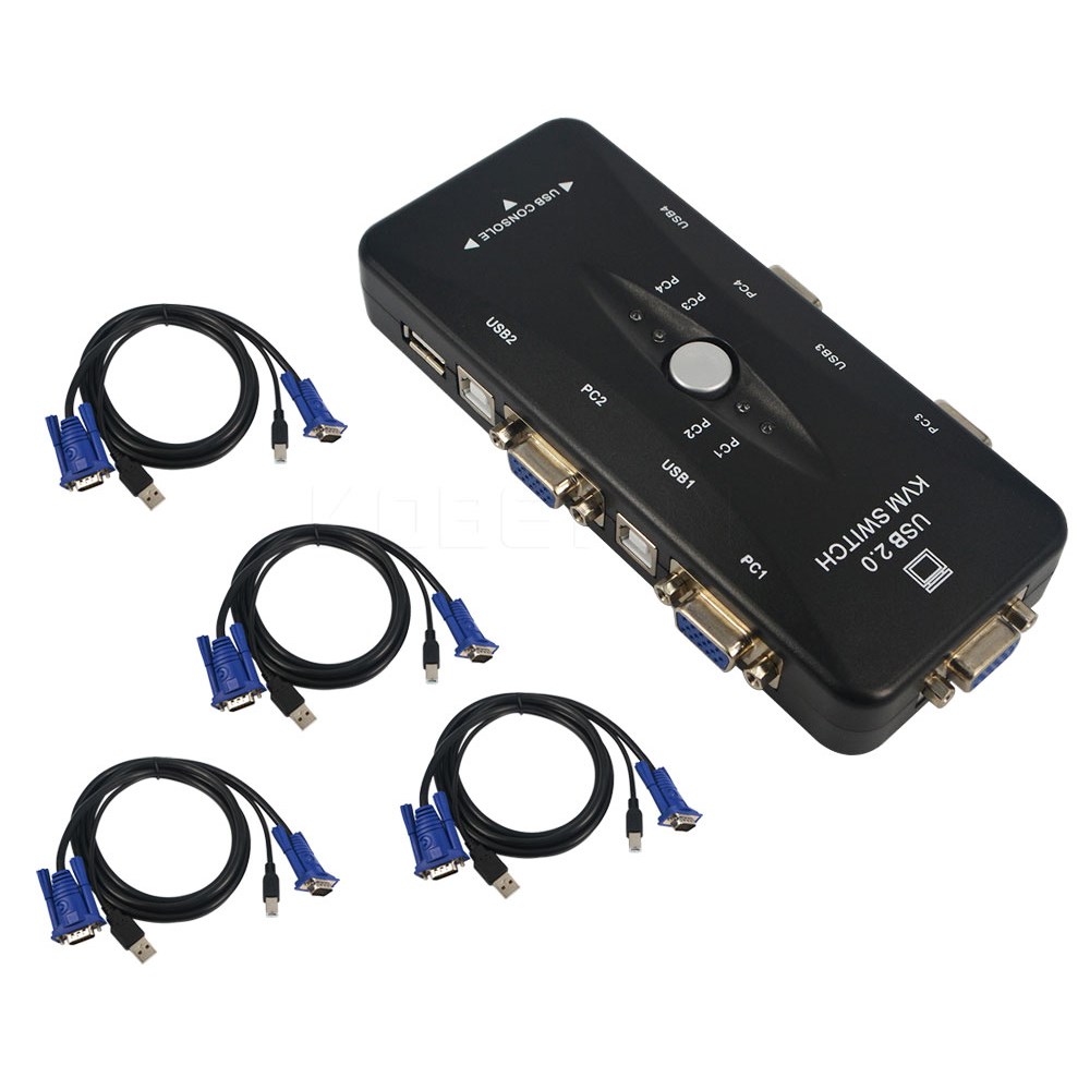 USB KVM 4 Ports Selector VGA Print Auto Switch Moniter Box V 电子元器件市场 外设配件 原图主图